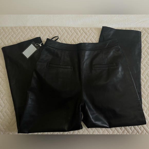 Genuine lambskin Leather Pants High Waist Straight Leg Black size 10 - XL - Picture 4 of 6